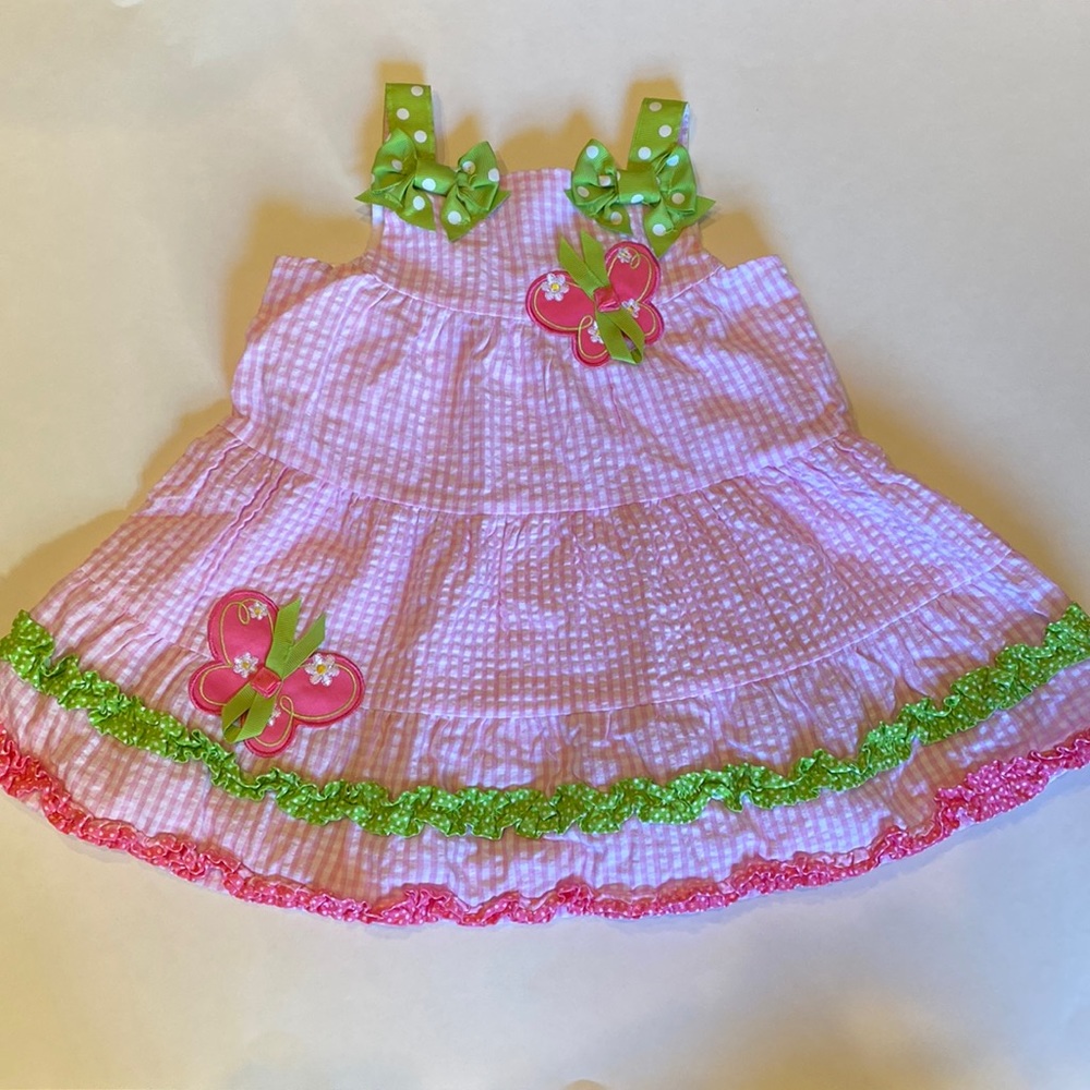 Emily Rose - Baby Girl Pink Seersucker Dress with Butterflies (size 12 months)